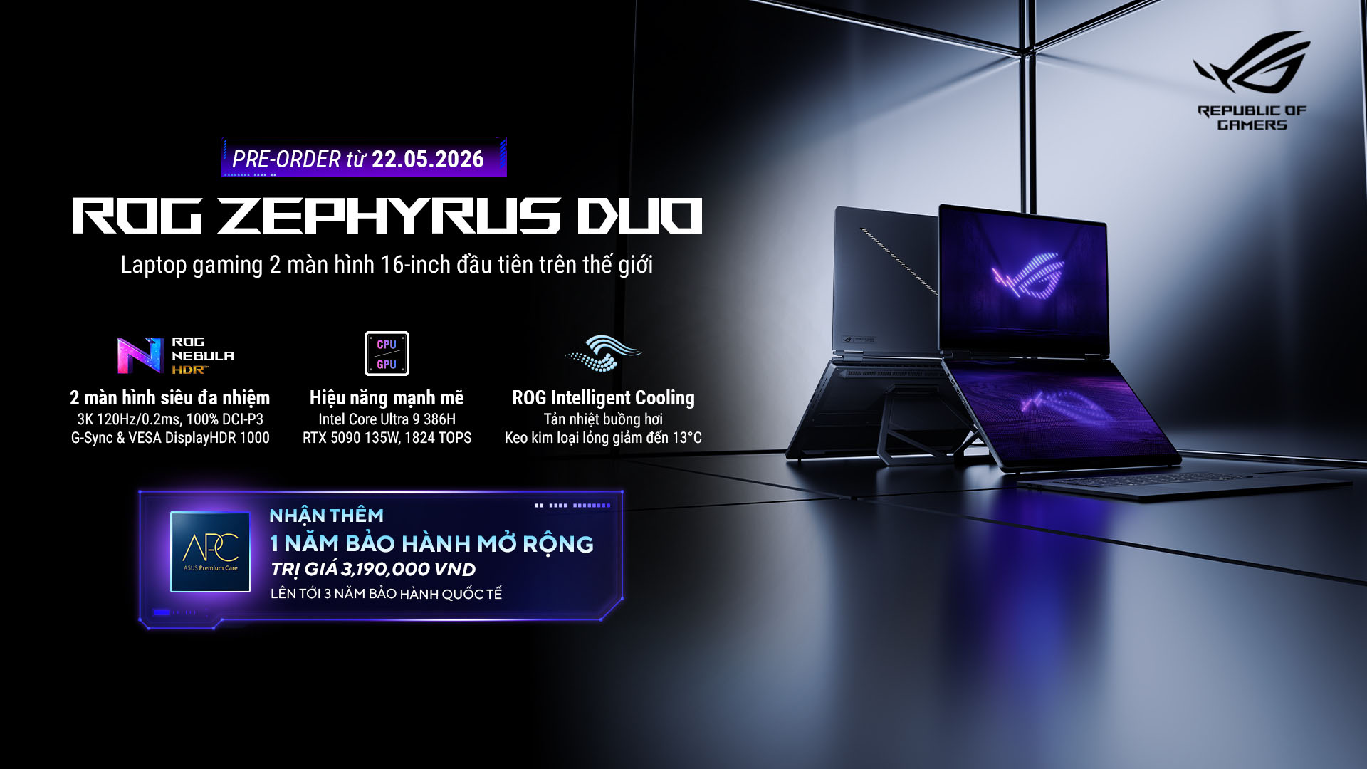 ASUS ROG mở đặt trước ROG Zephyrus Duo- Laptop gaming hai màn hình 16-inch đầu tiên trên thế giới